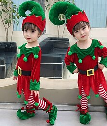 economico -Elfo Abiti Abito di Natale Costume da elfo Costumi Cosplay Ragazzi Ragazze Natale Speciale Bambini Natale Carnevale Mascherata Natale Feste Top Pantaloni Cappello
