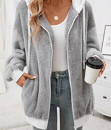 economico -Per donna Cappotto teddy Giacca con cappuccio Esterno Strada Da tutti i giorni Autunno Inverno Standard Cappotto Standard Tenere al caldo Traspirante Moda Informale Giacca Manica lunga Liscio Con