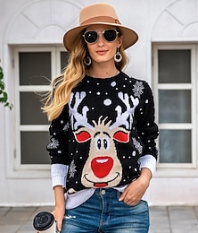 preiswerte -Bischofsärmel Hässlicher Weihnachtspullover Pullover Jumper Rentier Lustig für Damen Erwachsene Nicht druckend  für Weihnachten Karneval Party Alltagstauglich