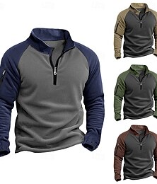 economico -Per uomo Maglione Felpa con cerniera a un quarto Felpa con cappuccio tattica Blu Verde Cachi Caffè Colletto Mao mezza cerniera Liscio Collage Tasche Color Block Sportivo Sport Abbigliamento di strada