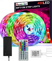 お買い得  -49.2フィート LED RGB ライトストリップ 3x5m 5050 SMD 450 LED 防水 10mm フレキシブル ストリップ ライト テープ カラー変更 44キー IR リモート コントローラー キット DC 12V