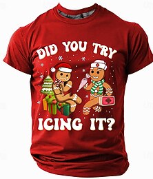 お買い得  -クリスマス メンズ おもしろ クリスマス 3D Tシャツ ジンジャーブレッドマン カジュアル ストリート スタイル 3D プリント Tシャツ スポーツ アウトドア ホリデー レイク ブルー レッド グリーン 半袖 クルーネック 春&amp;夏服 アパレル s m