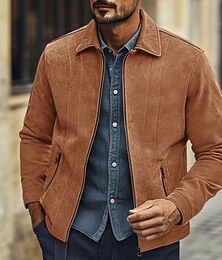お買い得  -男性用 カジュアルジャケット フェイクスエードジャケット ブラウン スエード ジャケット カジュアル／普段着 ウィンドブレーカー ビンテージ 秋冬 単色/無地 カジュアル ラペル レギュラー ブラック ブラウン グリーン グレー ジャケット