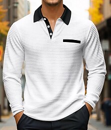 olcso -Férfi Gofris pólóingek Pólóingek Előírásos Üzleti Bordás pólógallér Hosszú ujj Divat Tömör szín Zseb Gombok Tavasz & Ősz Világoskék Fehér Szürke Gofris pólóingek