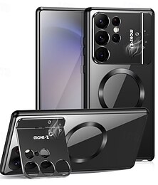 זול -טלפון מגן עבור סמסונג גלקסי S24 Ultra S23 Ultra S22 אולטרה S21 Ultra S25 Ultra מארז ספיחה מגנטי עם Magsafe עם מעמד שקוף מגנטי אקרילי מתכת