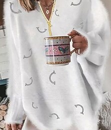 economico -maglione da donna pullover maglione peloso girocollo maglia a coste cerniera lavorato a maglia stampa autunno inverno quotidiano fine settimana casual morbido manica lunga grafico bianco