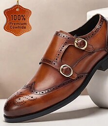 preiswerte -Braune Monkstrap-Schuhe für Herren mit Brogue-Details und doppeltem Riemen - formelle Schuhe aus hochwertigem Rindsleder für Business und besondere Anlässe