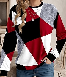 economico -felpa da donna geometrica street dailywear stampa casual girocollo manica lunga micro-elastico autunno inverno confortevole traspirante tessuto morbido