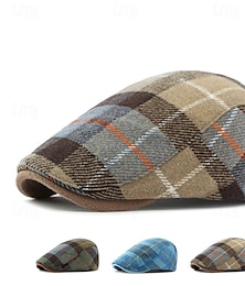 abordables -Hombre Gorra Plana Gorra de Béisbol gorra militar Sombrero de cadete Azul Piscina Color Caquí Poliéster Moda Casual Calle Diario Plaid Ajustable Filtro Solar Transpirable