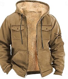 abordables -Homme Amérique / Etats-Unis Cowboy Patriotique Polaire Sweat à capuche Sweats à capuche Mode Frais manche longue À capuche Fête Vêtements de rue Marron Vert Véronèse Fermeture éclair Avec Poches