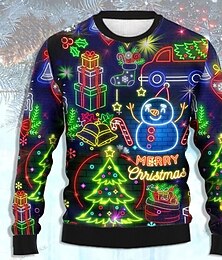 preiswerte -hässlicher Weihnachtspullover Herrenpullover Schneemann Pullover Strickwaren Stricken Silvesterpullover Outdoor Alltag Urlaub Langarm Rundhals Herbst Winter See Blau Wald Grün Dunkel