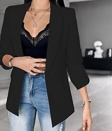 preiswerte -Damen Blazer Sakko Formal Feste Farbe Lässig / Alltäglich Modisch Regular Fit Oberbekleidung Langarm Winter Schwarz S