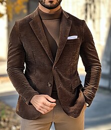 preiswerte -Herren Corduroy Sport Sakko Blazer Jacke Vintage Klassisch Einfarbig Blazer Braun Standard Fit Einreiher Zwei-Knopf
