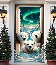 billige -dørdekorasjoner dørdeksler dørteppe dørgardindekorasjon bakteppe innendørs/utendørs dørbanner til inngangsdør gårdshus nordlyse isbjørner