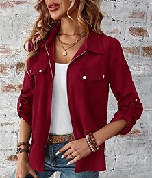 abordables -Mujer Chaqueta de Invierno Exterior Calle Ropa Cotidiana Otoño Invierno Corto Abrigo Ajuste regular Mantiene abrigado Transpirable Elegante Casual Chaquetas Manga Larga Plano Con bolsillos Full Zip