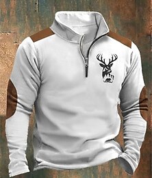abordables -Homme Sweat-shirt Sweat-shirt quart de fermeture éclair Bleu Marron Kaki Gris Clair Gris foncé Demi-zip Renne Imprimé Noël Quotidien Fête Polyester Streetwear Occasionnel Bavarois Automne & Hiver