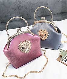 economico -borsa da donna vintage in velluto con decorazione a forma di cuore dorato e tracolla a catena, elegante borsa da sera per eventi formali e feste