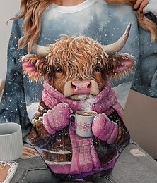 abordables -Sudadera para mujer, jersey con estampado de animales, ropa de uso diario, sudadera informal con capucha, manga larga, microelástica, otoño invierno, cómoda, transpirable, tejido suave