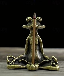 お買い得  -かわいい座っているカエルの像、香炉、ヨガカエルの彫刻、ホームオフィスデスクの装飾、装飾品、ギフト