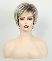abordables -perruques blondes courtes pour femmes perruques blondes coupe lutin avec frange perruques de cheveux courts en couches droites perruques synthétiques blondes claires d'aspect naturel