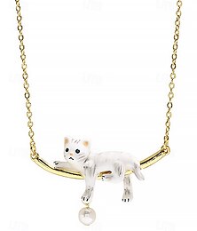 abordables -Elegante collar con colgante de gato y dije de perla: joyería de animales divertidos para mujeres, cadena delicada