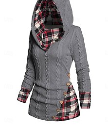preiswerte -Damen Pullover Brautkleider schlicht Weich Plaid Gerippt Mit Kapuze Patchwork Strick Langarm Normale Oberteile Stricken Outdoor Täglich Wochenende Wein Beige Herbst Winter