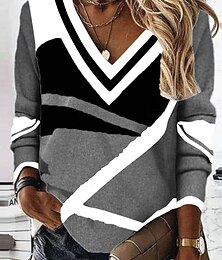 economico -Per donna maglietta A strisce Di tendenza Moderno Informale Manica lunga A V Top regolari Giornaliero Fine settimana Stampa Nero Bianco Rosso Blu Autunno Inverno