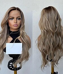 economico -Cappelli veri 13x4 Pizzo Frontale Parrucca Parte libera Brasiliano Ondulato Multicolore Parrucca 130% 150% Densità dei capelli con i capelli del bambino Capelli evidenziati / balayage Senza colla Per
