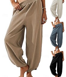 abordables -Mujer Chinos Pantalones Harem Moda Clásico Longitud total Alta cintura Plano Bolsillo Cintura elástica Confortable Suave Cómodo Microelástico Exterior Calle Blanco Azul Piscina Caqui Primavera & Otoño