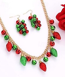 preiswerte -festliches Weihnachtsset aus Halskette und Ohrringen mit Weihnachtsglöckchen und glitzernden Glühbirnen-Anhängern – perfekt für Weihnachtsfeiern