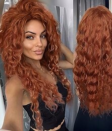 abordables -perruque longue bouclée ondulée perruque de remplacement de cheveux synthétiques duveteux ombré naturel avec ligne de cheveux libre pour costume cosplay fête perruques de fête de Noël adaptées