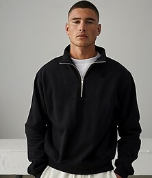 abordables -Homme Sweat à capuche zippé Sweat-shirt zippé Noir Blanche Revers Uni Fermeture éclair Oversize Sport & Loisir Occasionnel Quotidien Fête Occasionnel Athlétique Printemps & Automne Automne Vêtement