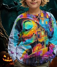 billiga -Pojkar 3D Grafisk Tecknat T-shirt Långärmad Vår Höst Mode Grundläggande Barn 4-12 år Rund hals Utomhus Ledigt Dagligen Normal