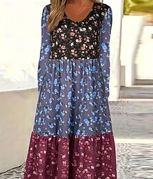 preiswerte -Damen Übergröße Kurve Casual kleid Graphic kleid lang Langarm Rundhalsausschnitt Modisch Urlaub Hellgrün Blau Herbst XL 2XL 3XL 4XL 5XL