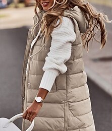 economico -gilet in pile da donna caldo tasca foderato in pile cerniera risvolto elegante tinta unita vestibilità ampia capospalla senza maniche primavera autunno bianco cachi s m l xl 2xl