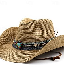 abordables -Hombre Sombrero de copa Sombrero para el sol Sombrero de vaquero Sombrero Fedora Trilby Negro Blanco Cuerda de paja Estilo retro Moda siglo 18 estado de texas Diario Fiesta temática Color sólido/liso