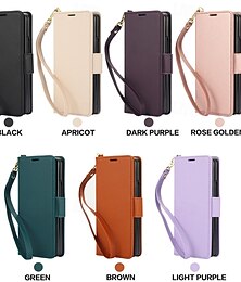 お買い得  -電話 ケース 用途 Zフォールド7 Zフォールド6 Z Fold 5 Z Fold 4 Z Fold 3 バックカバー スタンド付き リストストラップ付き カード挿入口 レトロ風 TPU PUレザー