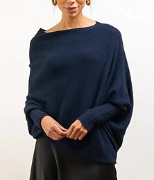 economico -Per donna Felpa Pullover Maglione Informale Morbido Colore puro A coste A barca Lavorato a maglia Manica lunga Top regolari Maglia Esterno Giornaliero Fine settimana Blu marino Verde Autunno Inverno