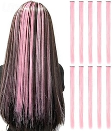 baratos -12pcs extensões de cabelo coloridas retas multicoloridas clipe em extensões de cabelo coloridas de arco-íris de 20 polegadas para crianças presentes femininos dia das bruxas festa de natal destaques