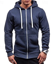 baratos -Homens Moletom com zíper Full Zip Hoodie Preto Vinho Azul Marinha Cinza Claro Cinzento Escuro Com Capuz Tecido Zip Up Patchwork Bolsos Desportos e Ar livre Diário Feriado Poliéster Roupa de rua