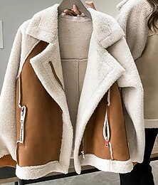 preiswerte -Damen Fleecejacke Teddymantel Pelz Lederjacken Warm Atmungsaktiv Reißverschluss Tasche Mit Fleecefutter Lässig Einfach Urlaub Straße Alltagskleidung Ausgehen Reisverschluss Regulär Umlegekragen
