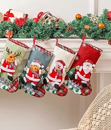 preiswerte -4 Stück 12-Zoll-Weihnachtsstrümpfe, klassische mittelgroße Strümpfe, Weihnachtsmann, Schneemann, Rentier, Weihnachtsfigur für Familienurlaub, Weihnachtsfeierdekorationen, Szenendekor, Festivaldekor,