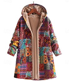halpa -Naisten Takki ulko- Arki-asut Syksy Talvi Pitkä Takki Loose Fit Pidä lämpimänä Hengittävä Tyylikäs Vapaa-aika Jackets Pitkähihainen Kukka Lehti Taskut Keltainen Punastuvan vaaleanpunainen Sininen