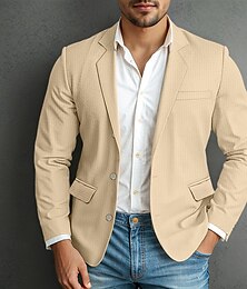 preiswerte -Herren Waffeljacke Blazer Jacke Sportmantel formelle Hochzeit Jahrestag elegante Mode Frühling&amp;Herbst Waffelstoff schlichter einreihiger Zweiknopf-Blazer dunkelbraun schwarz dunkelgrün khaki