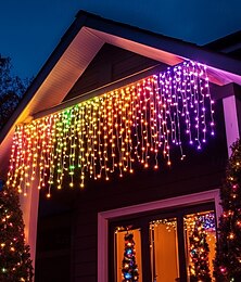 billige -led istapper lys 3/5m 256led fe string lys utendørs solenergi gardin lys for vindu julefest hage hage hage ferie dekor belysning med fjernkontroll