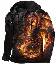 abordables -Homme Dragon Sweat à capuche Sweats à capuche Sweatshirt Mode Frais Quotidien manche longue À capuche Vêtements de rue Vacances Sport en Plein Air Sortir Noir Cordon de serrage Automne Hiver Designer