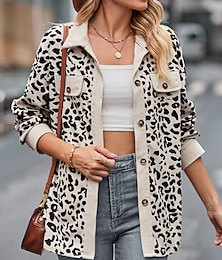 abordables -Mujer Chaqueta de camisa Chaquetón Mantiene abrigado Transpirable Botones Bolsillo Estampado Casual Plaid Vacaciones Calle Ropa Cotidiana Noche Botonadura Simple Regular Cuello Vuelto Ajuste regular