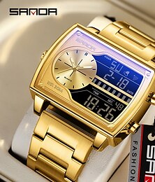 abordables -Reloj Digital para Hombre SANDA Reloj de Pulsera Casual de Moda Resistente a los Impactos Luminiscente Cronómetro Reloj Despertador Cuenta Regresiva Reloj de Acero de Cuero