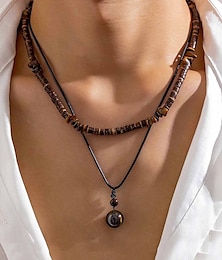 economico -collana a strati boho da uomo con perline di legno e ciondolo – collana a doppio filo di ispirazione tribale per uno stile casual e da spiaggia