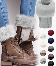 preiswerte -Stiefelstulpen aus Kunstfell – kuschelige Stiefelsocken aus Strick mit flauschiger Oberseite, modisches Winteraccessoire für Damen